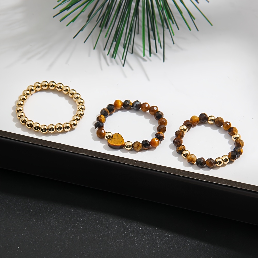 3pcs Elegant Stretch Beaded Rings Set, Gift-Ready